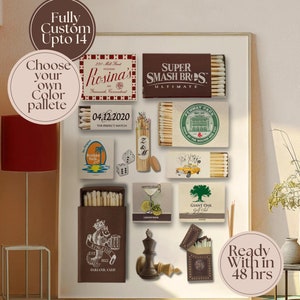 CUSTOM MATCHBOOK ART | Personalisiertes Digitales Paar Streichholzschachtel Geschenk Große Streichhölzer Druck Individuelles Retro Wandposter Einzigartiges Jahrestagsgeschenk