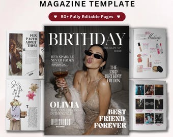 Plantilla de Canva para revista de cumpleaños personalizada, revista fotográfica editable, regalo de cumpleaños personalizado para tu mejor amigo/a (para él o para ella), descarga digital.