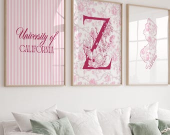 Custom Pink Dorm| Set of 3 | Personalized Dorm Poster Set|Custom College Wall Art |College Girl Gift| Digital Download| custom college print