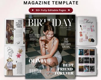 Plantilla de revista de cumpleaños / Regalo de cumpleaños personalizado para mejor amiga / Revista Canva editable / Regalo de recuerdo para mejor amiga o hermana