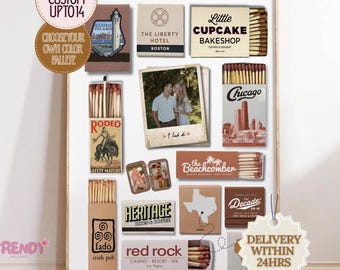 CAJA DE CERILLAS PERSONALIZADA / Regalo digital personalizado / Impresión de cerillas grandes / Póster de pared retro personalizado / Regalo de aniversario único