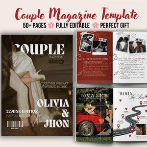 Personalised Couples Magazine Template, Engagement Gift Idea, Long Distance Gift, Gift For Boyfriend, Custom Couple Gift, Canva Template