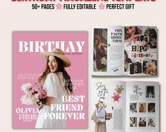 Birthday Magazine Template for Best Friend | Editable Canva Gift | Personalized Girl Birthday Custom Birthday Magazine | Editable Canva Gift