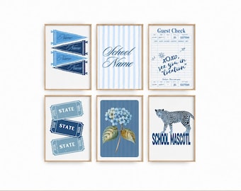 Custom College Dorm Wall Art Set of 6 | Personalized Dorm Room Decor | College Girl Gift | Digital Download Printable Poster | Back to Schoo