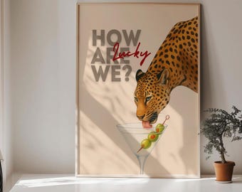 Impressão artística de coquetel de leopardo Martini: decoração de dormitório retrô e elegante (download digital)