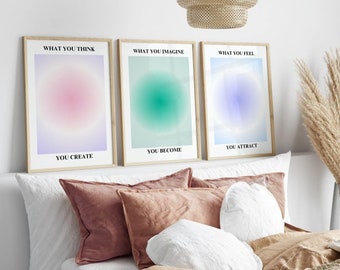 Aura Poster 3 Piece Wall Art, Aura Energy Spiritual Gradient Print, Y2K Decor, Aesthetic Room Decor, Zen Wall Art,room decore