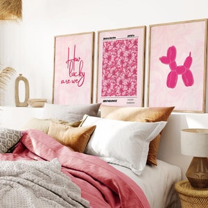 Pink Preppy Wall Art Set: Floral, Bow, Balloon Prints (Digital Download)