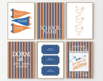 Custom College Dorm Poster Set: Personalized School Map Wall Art