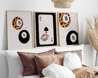 Set de 8 bolas con estampado de leopardo: Arte mural moderno Y2K (descarga digital)