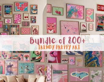 Set of 600 Trendy Wall Art - Eclectic Maximalist Wall Decor - Retro Fashion Prints - College Room Preppy Posters & Aesthetic Decor
