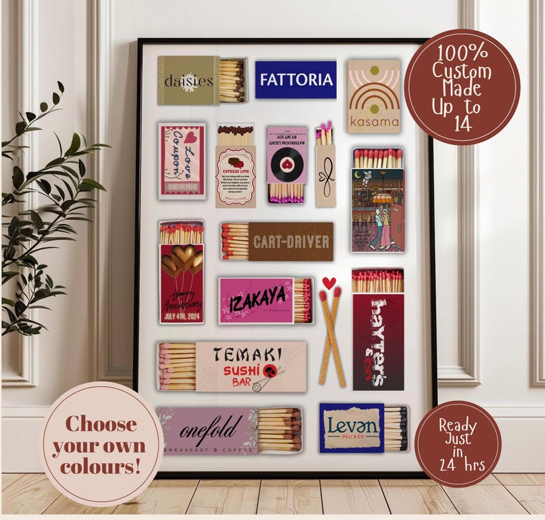 CUSTOM MATCHBOOK ART print Personalized Digital Matchbox Gift | Large Matches Print | Customized Retro Wall Poster | Unique Anniversary Gift image 2