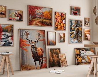 500+ vintage herfstkunstafdrukken: eclectische herfstgalerijmuur (digitale download)