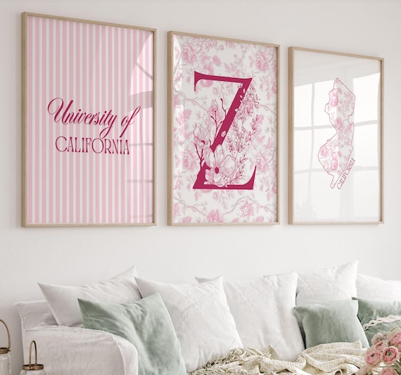 Custom Pink Dorm| Set of 3 | Personalized Dorm Poster Set|Custom College Wall Art |College Girl Gift| Digital Download| custom college print