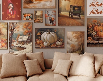 500+ vintage herfstkunstafdrukken: eclectische herfstgalerijmuur (digitale download)