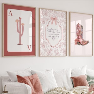 Coastal Cowgirl Wall Art Set of 3,Pink & Preppy Cowgirl Boots Art Print  Coquette Coastal Wall Decor Digital Download Girly Trendy Wall Art