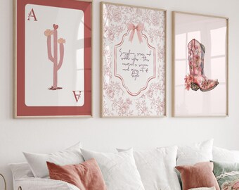 Coastal Cowgirl Boot Art Prints: Pink Preppy Wall Decor (Digital Download Set of 3)