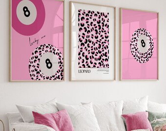 Juego de 8 bolas de la suerte rosa con estampado de leopardo (descarga digital)
