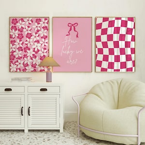 Pink Floral Wall Art Set: Trendy Dorm Decor (Digital Download)