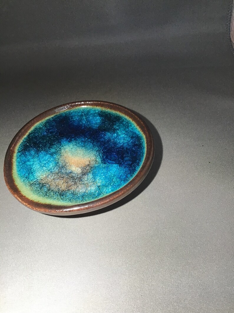 Blue Spoon rest, brown glaze with crackles, ocean affect image 8