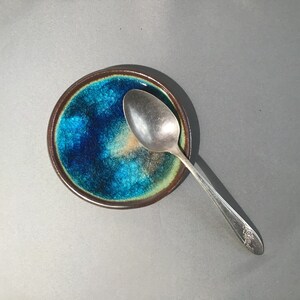 Blue Spoon rest, brown glaze with crackles, ocean affect image 7