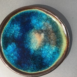 Blue Spoon rest, brown glaze with crackles, ocean affect image 5