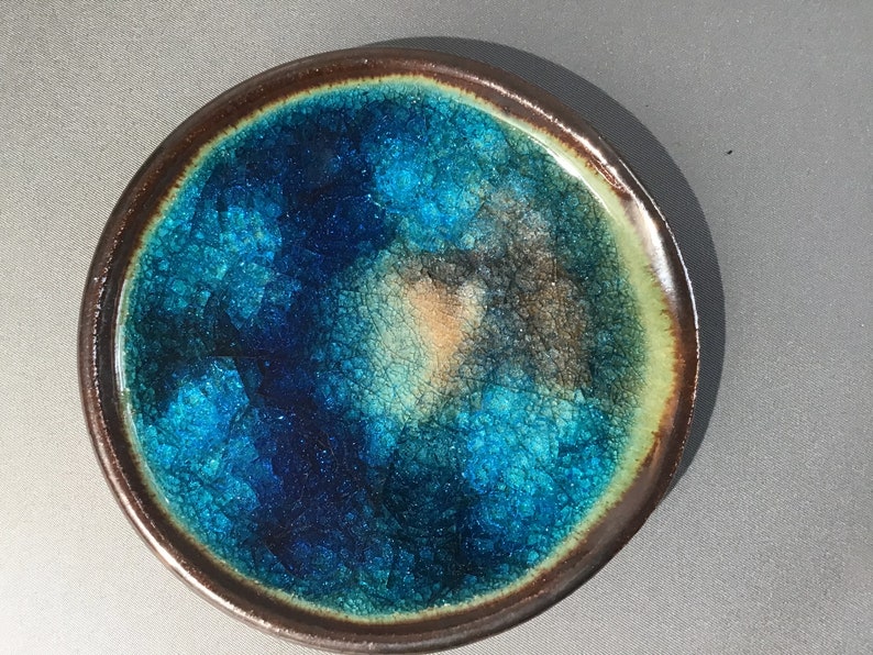 Blue Spoon rest, brown glaze with crackles, ocean affect image 5