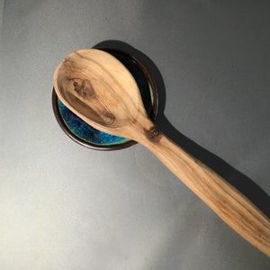 Blue Spoon rest, brown glaze with crackles, ocean affect image 3