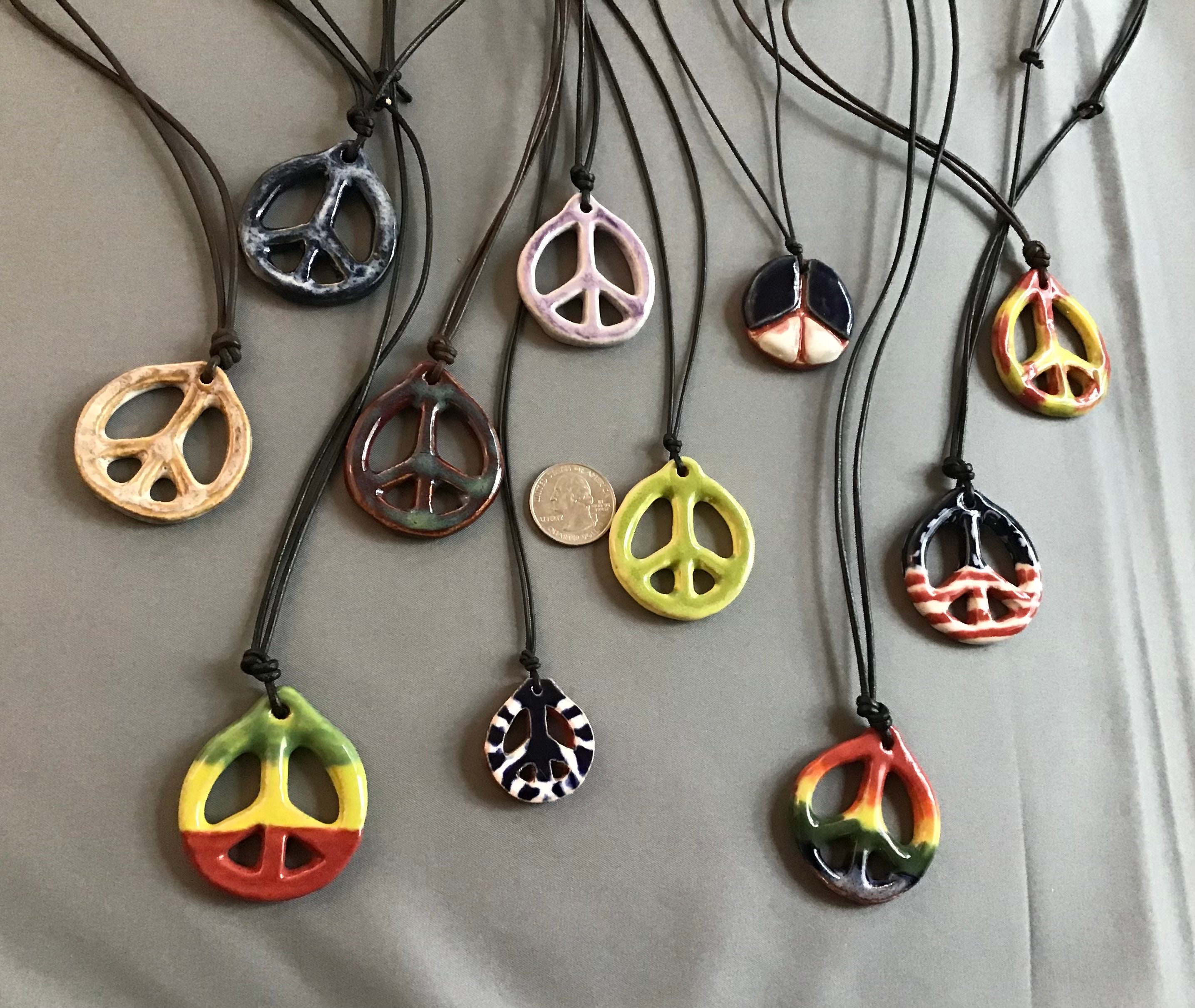 Clay Peace Sign Necklaces Medallion Peace Jewelry | Etsy