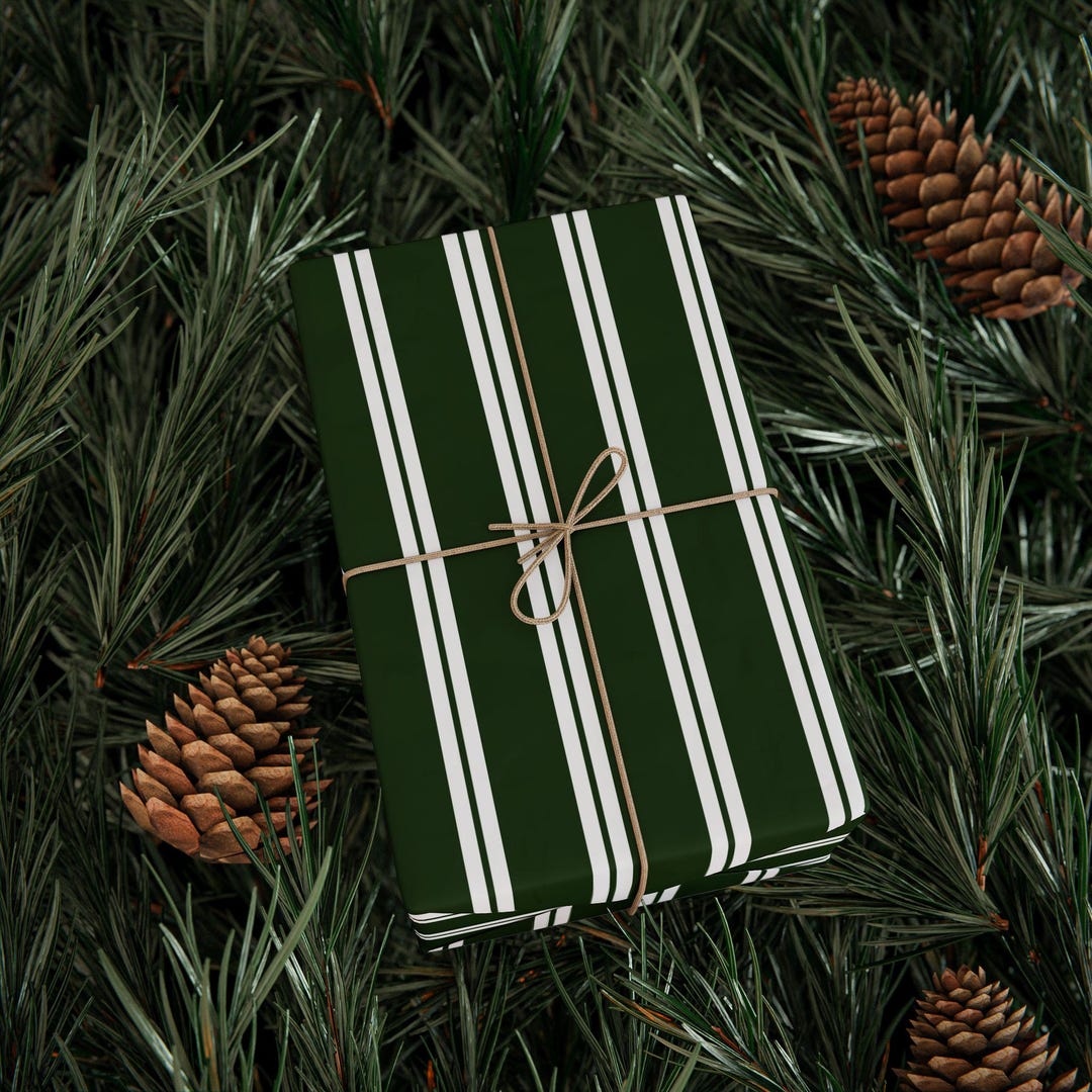 Strippy Rapping Paper Green Striped Wrapping Paper: Modern Gift Wrap - Etsy