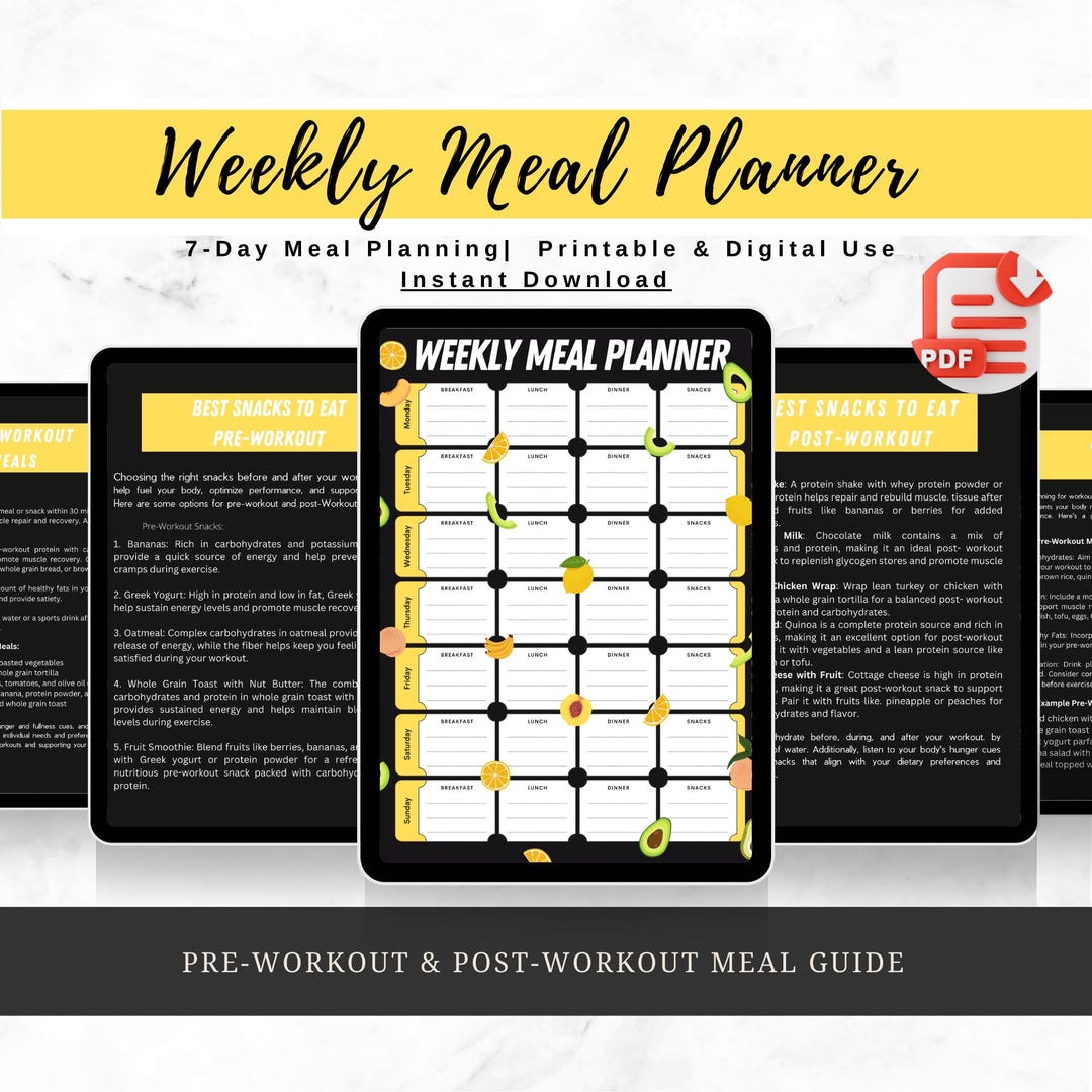 Weekly Meal Planner | Printable Fitness Meal Tracker | Nutrition ...