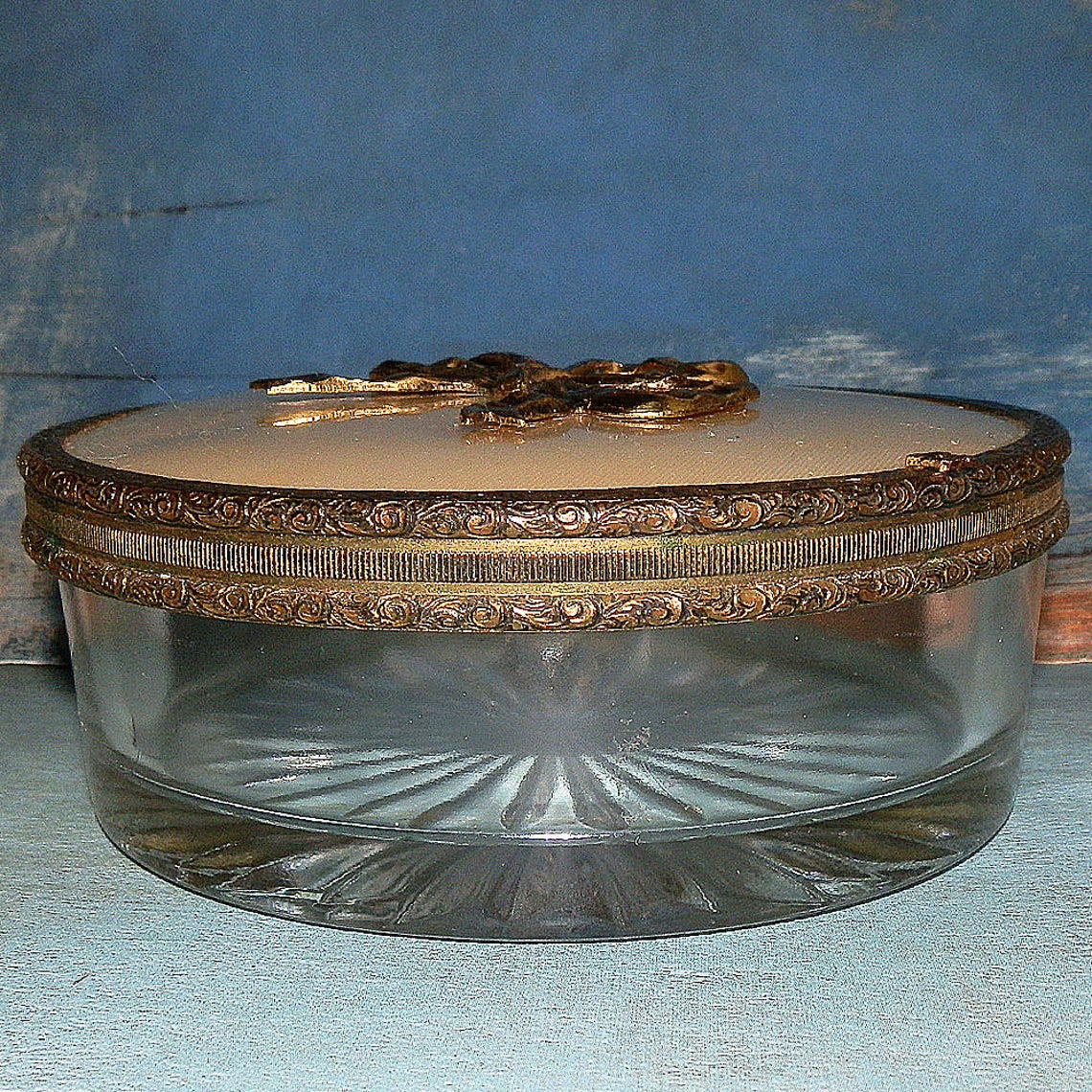Vintage Beautiful Glass Jar With a Metal Lid From an Estate | Etsy