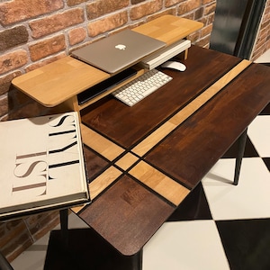Modern Wood Study Desk Home Office Desk With Monitor Stand