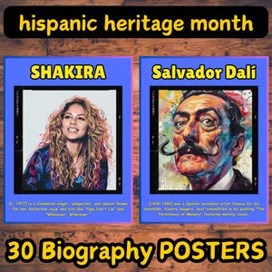Hispanic Heritage Month Posters: 30 Leaders Biography Bulletin Board (Digital Download)