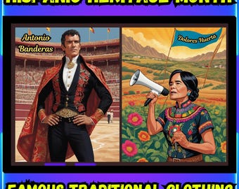 Carteles del Mes de la Herencia Hispana / Íconos hispanos famosos con vestimenta tradicional / Decoración para tablones de anuncios de aulas / Set imprimible