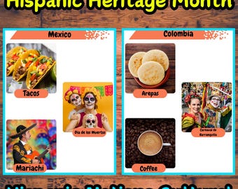 Carteles del Mes de la Herencia Hispana / Tablero de anuncios cultural de todas las naciones hispanas / Decoración para el aula y material didáctico