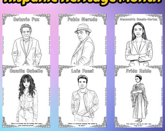 Hispanic Heritage Month Heroes Coloring Pages Quotes | Printable Coloring Sheets & Activities | Digital Download