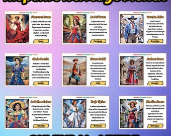 Pósteres de vestimenta tradicional del Mes de la Herencia Hispana / Decoración de aula con ropa cultural / Imprimible / Juego de tablero de anuncios / Descarga digital