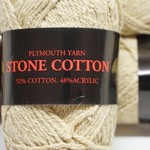 deSTASH yarn, Plymouth Yarn Stone Cotton, beige yarn, red yarn, blue yarn, yellow yarn, natural yarn, cotton acrylic blend yarn, worsted