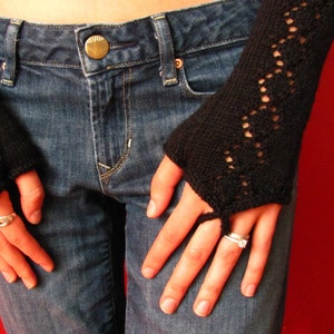 Black Diamond fingerless gloves, Gauntlet mitts, texting gloves, black knit gloves, texting mitts, hand warmers, stocking stuffer, hand knit