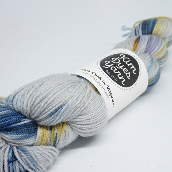 deSTASH yarn, Kim Dyes Yarn, Tartlet Sport Yarn, Merino Wool yarn, Denim blue and yellow yarn, hand painted yarn, knitting yarn, crochet