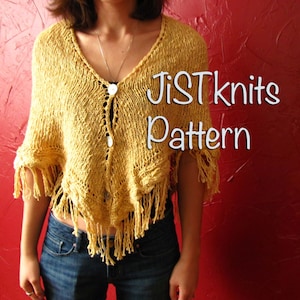 Knit Shawl Pattern, Fringe Shawl pattern, Knit Poncho pattern, fringe poncho pattern, pdf, summer poncho, winter poncho, triangle shawl