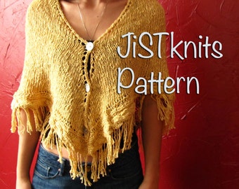 Knit Shawl Pattern, Fringe Shawl pattern, Knit Poncho pattern, fringe poncho pattern, pdf, summer poncho, winter poncho, triangle shawl