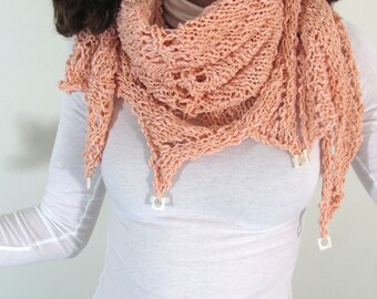 Triangle Wrap Shawl, Châle tricot à la main ou Enveloppement, Tricot à la main Triangle Wrap Shawl, Enveloppement d'été tricoté, châle orange avec perles, châle d'été