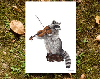 Fiddlin Raccoon- 5"x7" Art Print