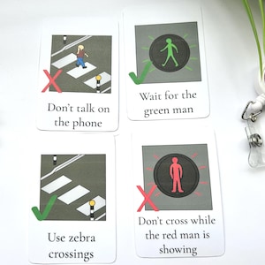 10 Flashcards voor verkeersveiligheid ontworpen voor SEND PEC-kaarten visuele ondersteuning Montessori