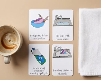 8pk Washing Dishes Visual Routine Cards: Autism, ADHD, SEND Support