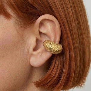 Chunky Gold Ear Cuff: No Piercing, Textured Large Statement Ear Wrap
