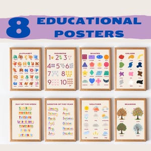 8 Educational Posters , Fun Learning for Kids!