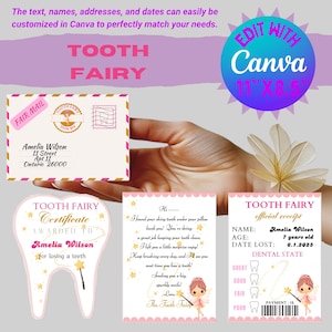 Tooth Fairy Letter Set, Printable Tooth Fairy Certificate, Editable Tooth Fairy Envelope, Kids Tooth Loss Keepsake, Fairy Receipt Template