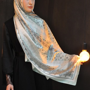 Elegant Satin Hijab – Luxury Printed Scarf – Lightweight, Breathable & Non-Slip Modest Headscarf – No Iron Needed